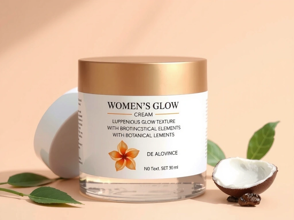 Luxurious cream texture with botanical elements, demonstrating radiance